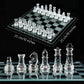 e5e10 Glass Chess Set - 10" Frosted & Clear Pieces, Felted Bottom, Black