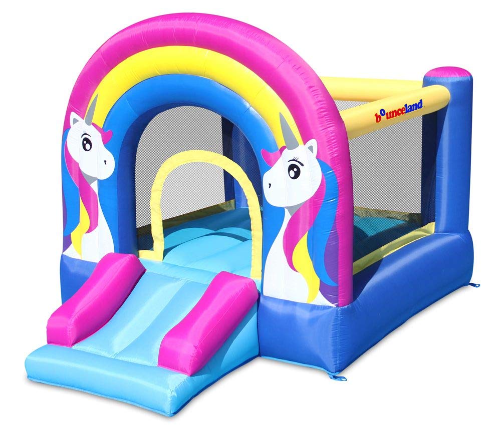 Bounceland Rainbow Unicorn Bounce House with Slide, 9.8 ft L x 6.8 ft W x 6.5 ft H inflated Size, UL Certified Blower Included, 