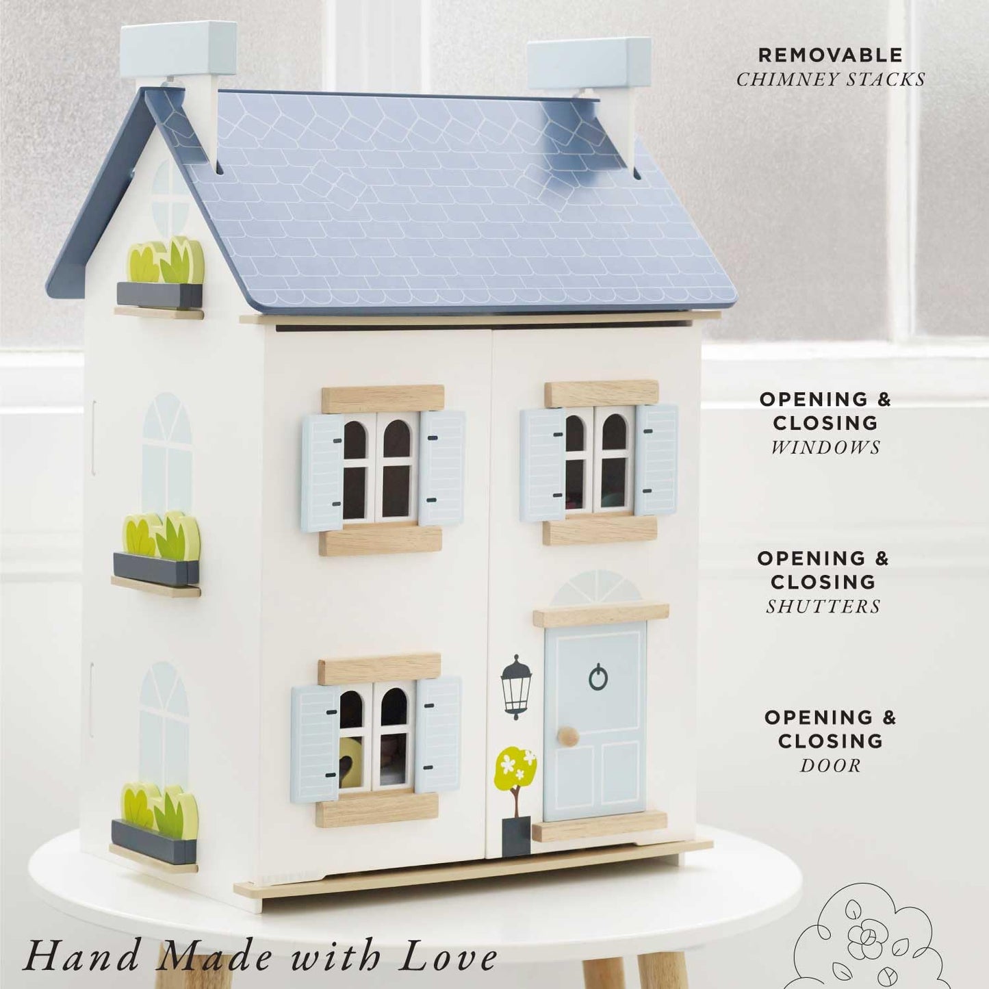 Le Toy Van Wooden Sky Doll House - 2 Storey with Attic, White, Small, Model H127, Ideal for Ages 3+