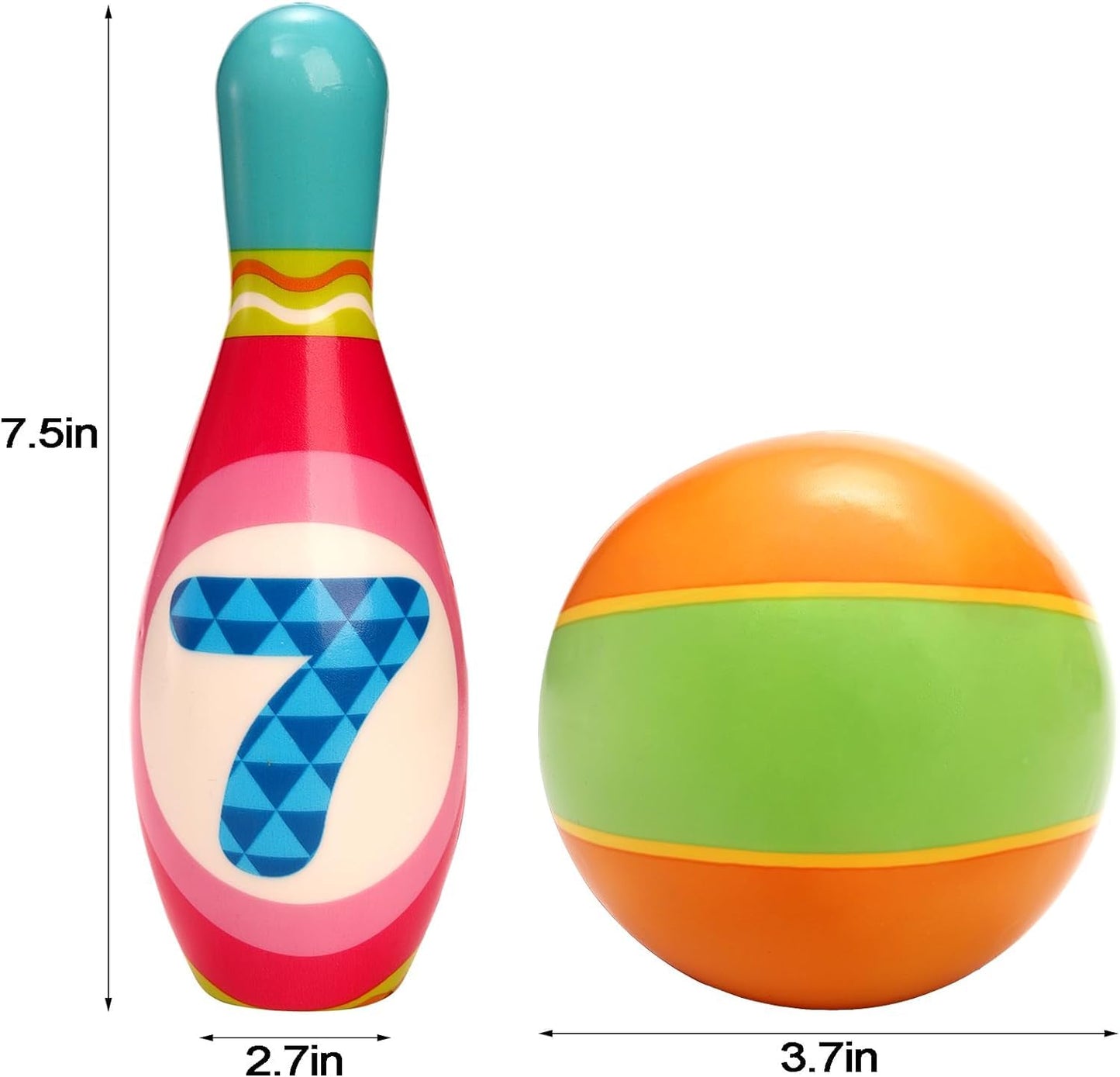 Coloch Kids Bowling Set, Indoor Toddler Bowling Game Educational Toy Game Soft Colorful 10 Foam Pin And 2 Balls Play Game Printe