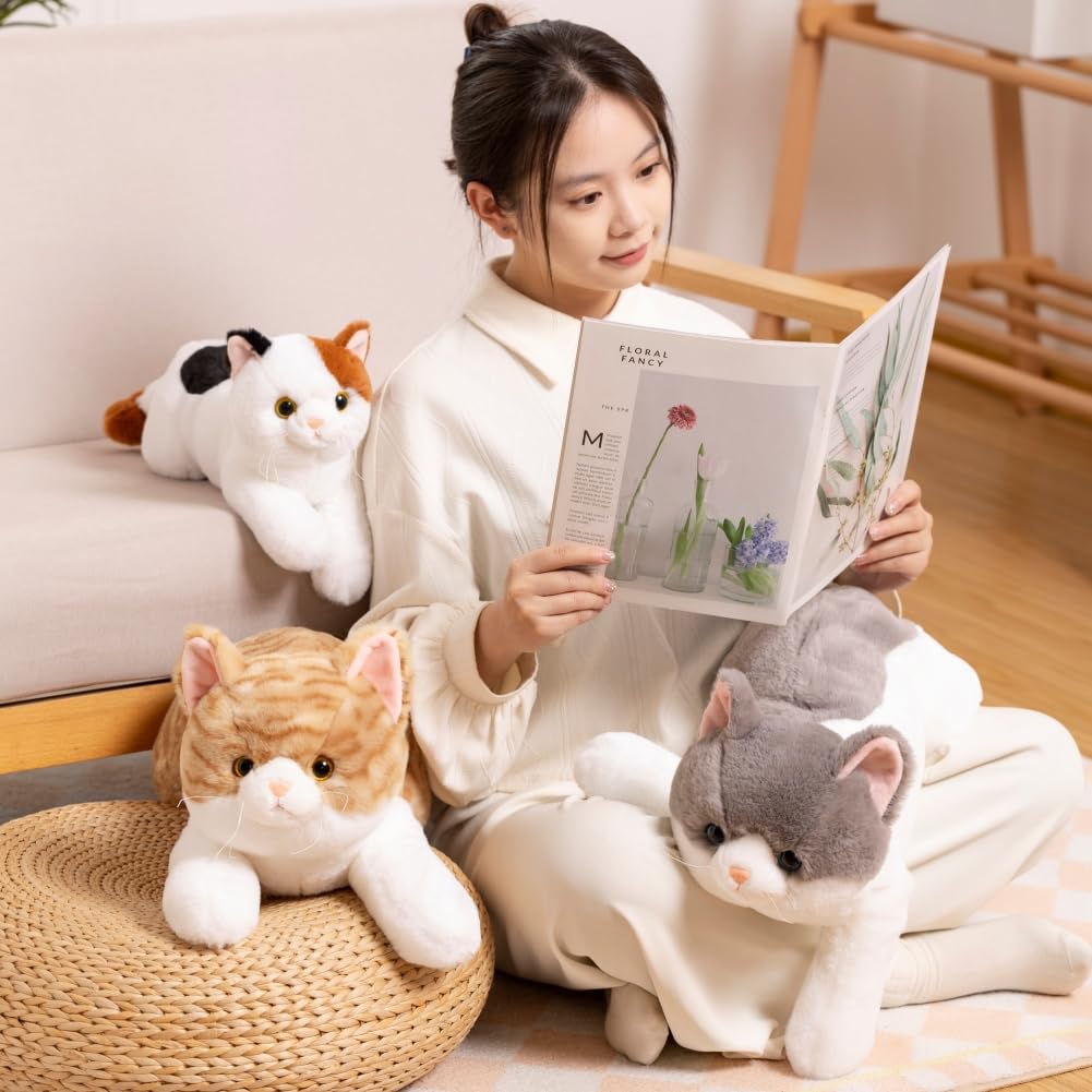 Grey Cat Plush Toy Realistic Cat Weighted Stuffed Animals, 28'' Cute Soft Kitty Plushie Doll Gift For Boys Girls Birthday Christ