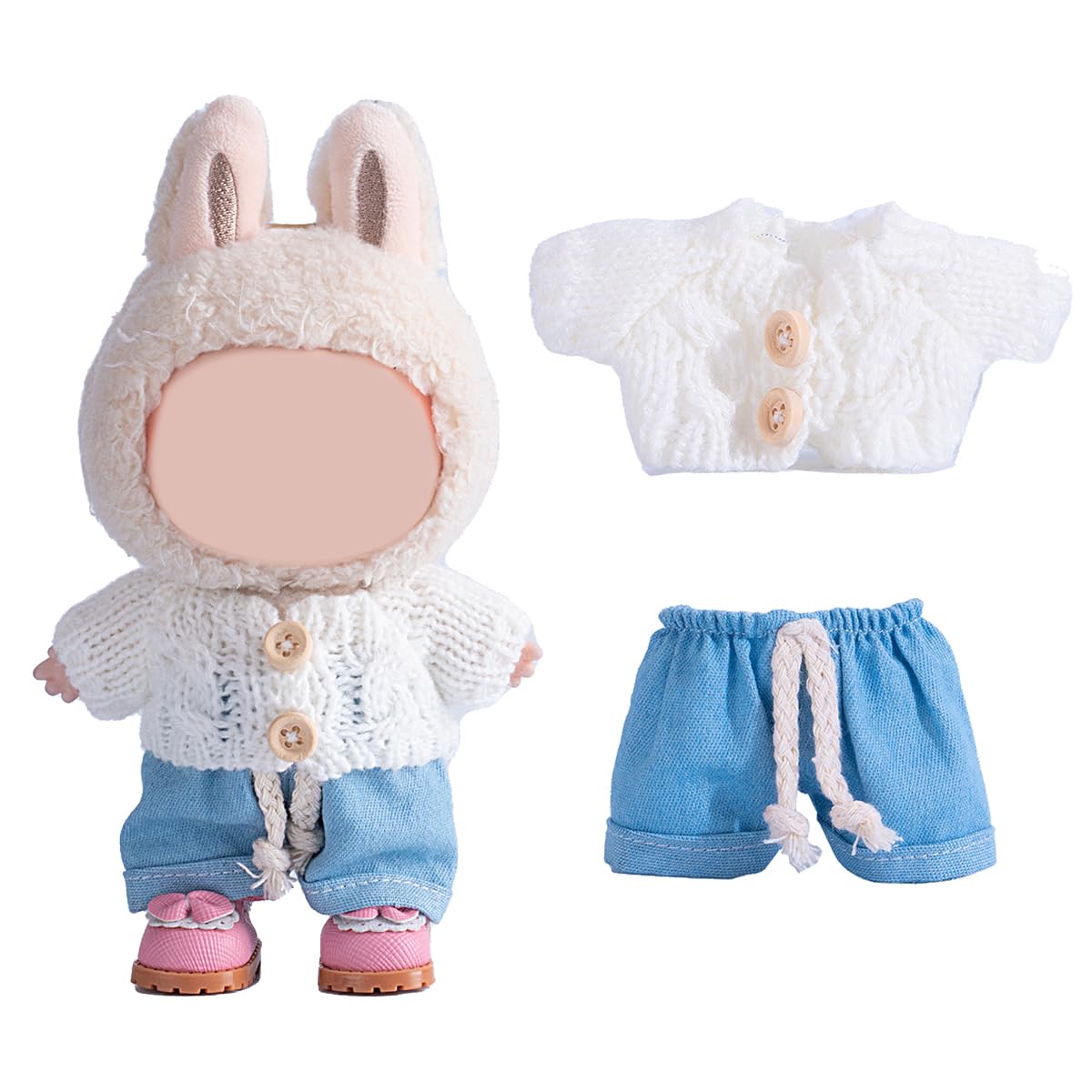 17cm Doll Clothes Set  enhanced Jeans & Knitted Sweater Outfit for 17cm 15cm Dolls  Cute Dress Up Fashion  No Doll Included (White  17cm/15cm)
