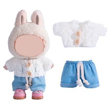 17cm Doll Clothes Set  enhanced Jeans & Knitted Sweater Outfit for 17cm 15cm Dolls  Cute Dress Up Fashion  No Doll Included (White  17cm/15cm)