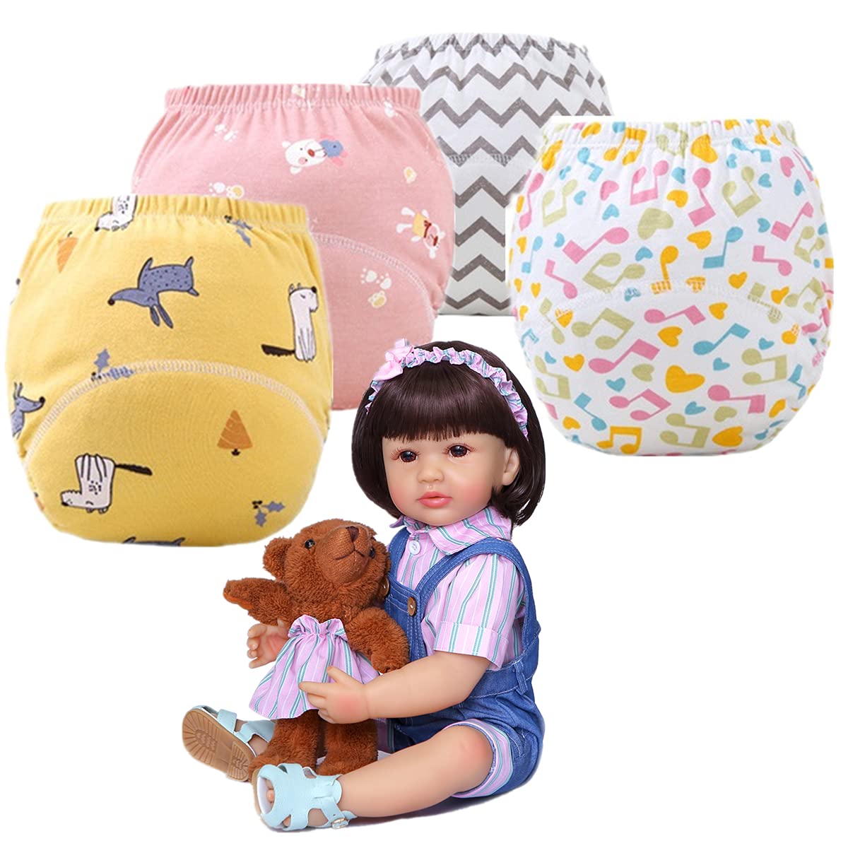 Reborn Baby Dolls Diapers 22 Inch Newborn Reusable 4-Piece Pack Fit 22-24' Reborn Dolls Alive