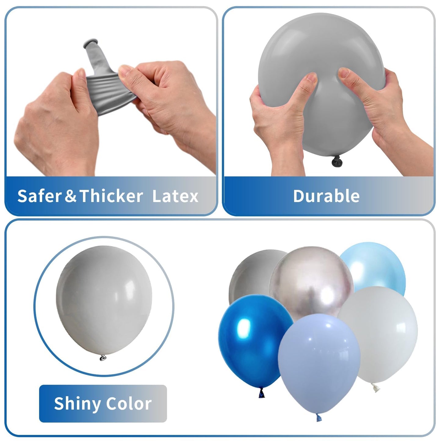 Blue And Silver Balloons, 60 Pcs Light Blue And White Grey Balloons Set With Metallic Silver Balloons, 12 Inch Pearl Baby Blue N