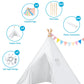 Wilwolfer Teepee Tent for Kids - 4 Pack Portable Playhouse with Star Lights & Color Flags, White Polyester - Toddler Reading Nook Gift