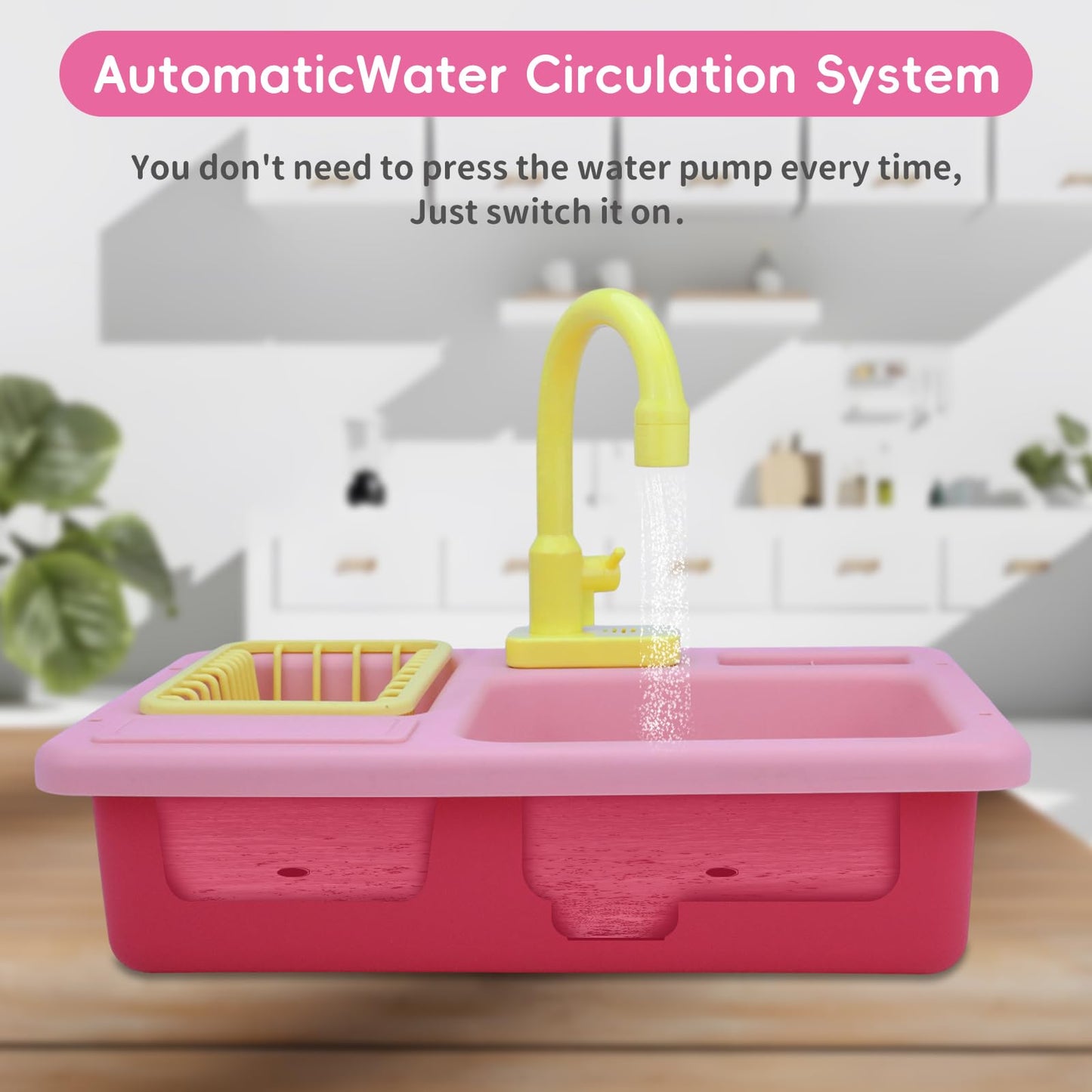 Play Sink with Running Water, Pretend Play Kitchen Sink Toys for Kids, Toddler Sink with Real Water Cycle, Children Electric Dis