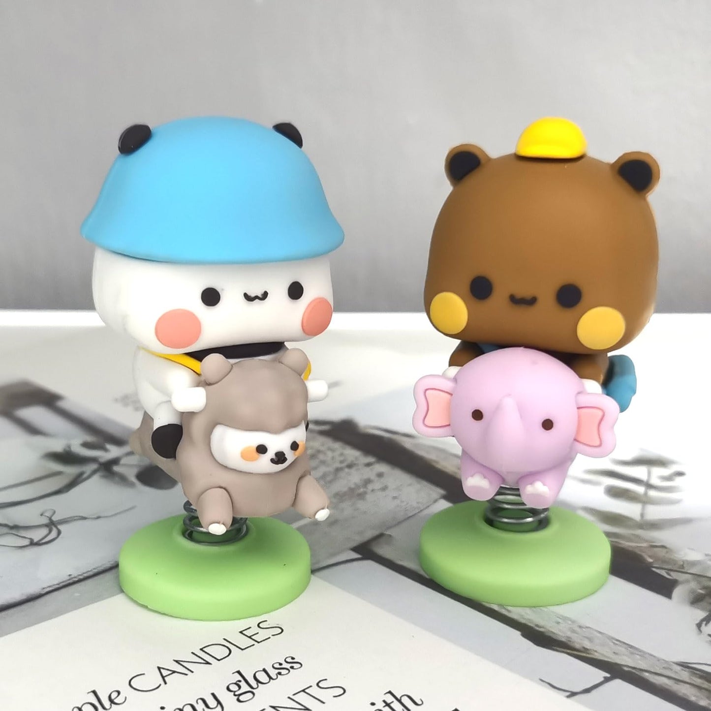 Yokushi 2 Pcs Bubu And Dudu Bears Car Dashboard Decorations, Cute Cartoon Statue Bears Panda Figurine Office Desk Decor For Deco