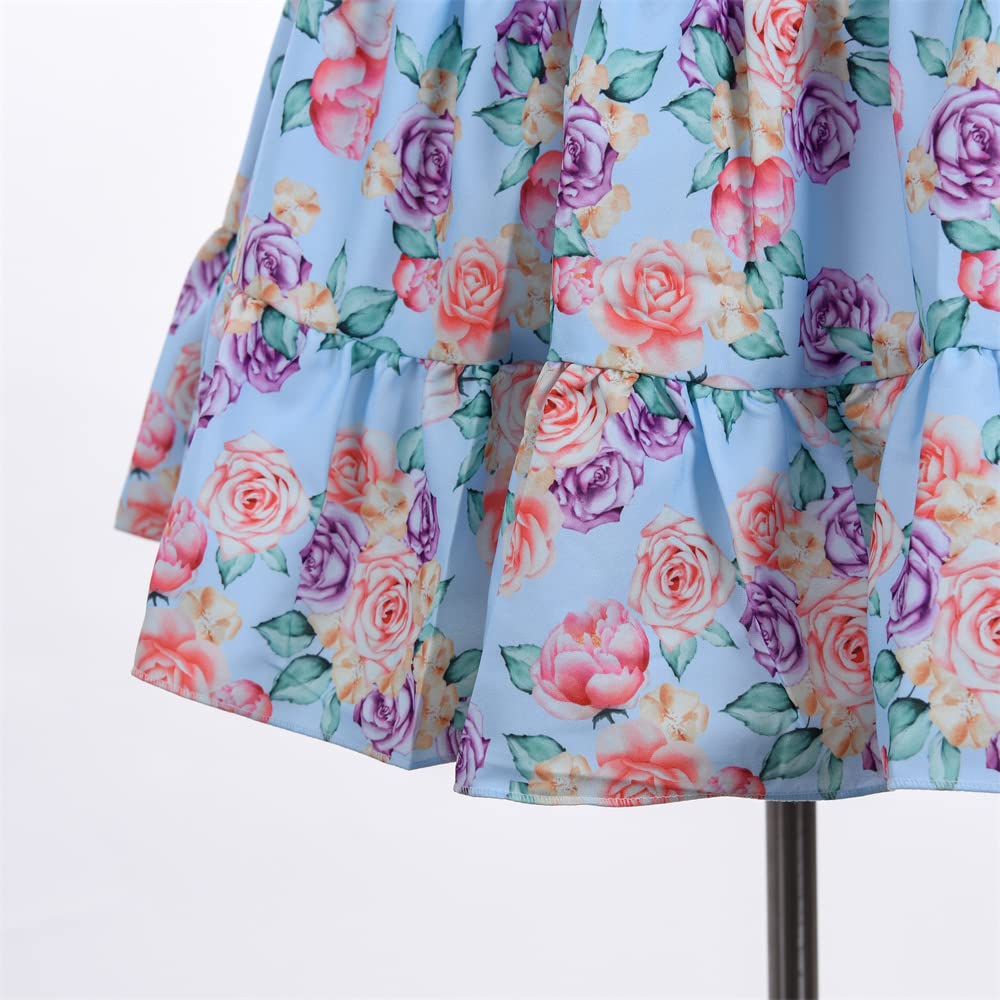 Cosplay Life Floral Dress for Girls and Young mature-themeds Fashion Flower Waistline Kids Party Festival Dress Ages 5-9 Years Old (Blue  5YRS)