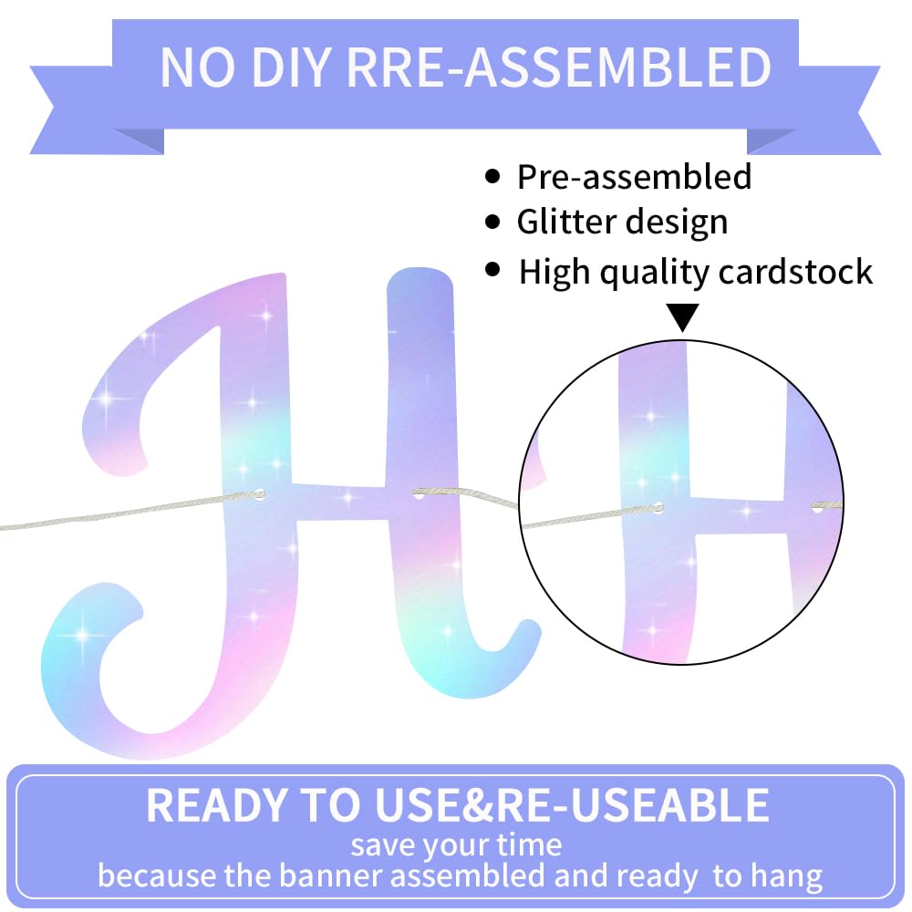 Beishida Iridescent Happy Birthday Banner - No Diy,10Feet,Pre-Strung-Glitter Happy Birthday Sign, Happy Birthday Garland,Happy B