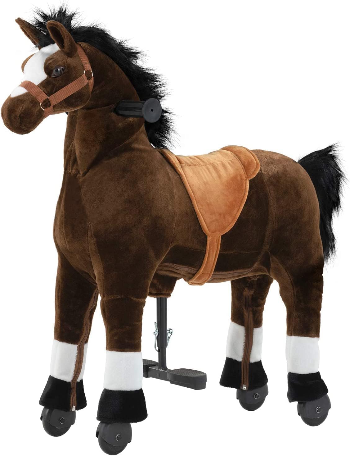 Pipleo Ride on Horse for Kids  (41.33'' Height) Horse Ride on Toy for 7 Years Old to mature-themed  Riding Horse Rider Mechanical Walking Action Plush Animal  No Battery or Electricity  Max Load 187 LBS - BRN