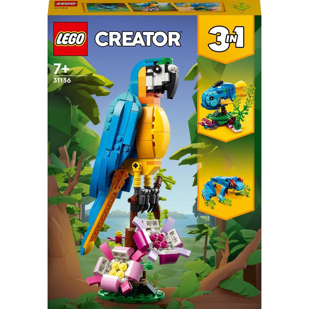 Lego 31136 Creator 3-In-1 The Exotic Parrot, Construction Toy, Jungle Animal Figurines, Frog And Fish, Creative Game For Children From 7 Years Old