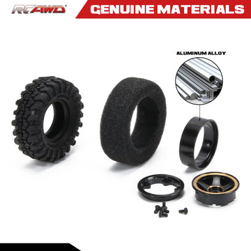 RCAWD 4x62g 1.0 Brass Beadlock Wheel and Tire for 1/18 1/24 FMS Fcx24 SCX24 Trx4m Wheel Tire Upgrade Parts