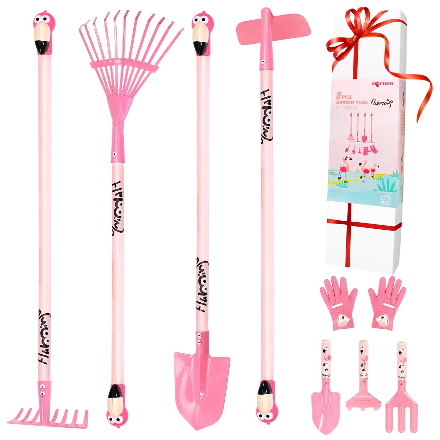 Altdorff Kids Rake and Shovel Set  29.6'' Kids Long Hand Tools Include Rake  Leaf Rake  Shovel  Hoe and Mini Garden Hand Tools  Gardening Toy Gift for Girls Age 3+ Years(Pink)