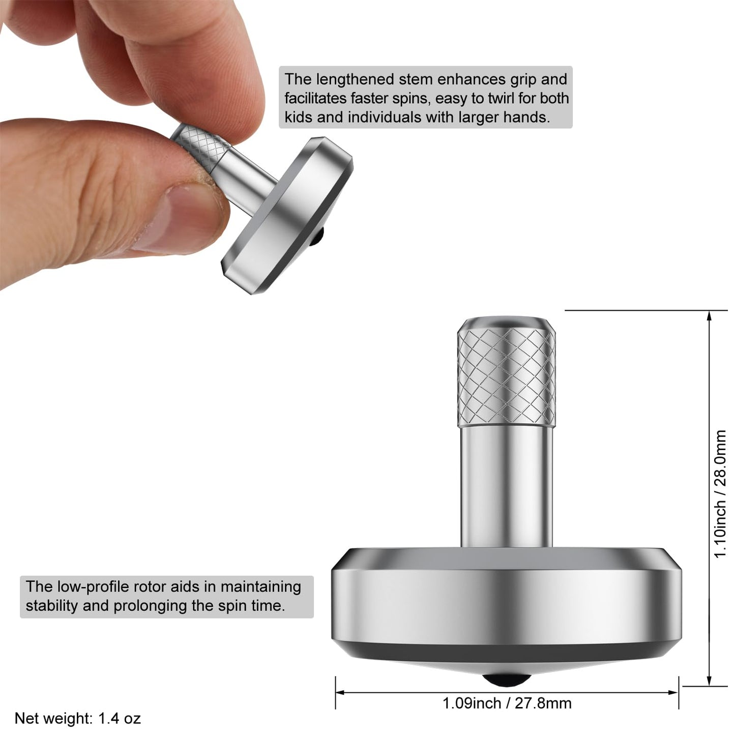 Djuiinostar Premium Spinning Top: Lengthened Stem, Easy To Twirl, High Performance (Br 13+, Avg 5-8), Cnc Machined Stainless Ste
