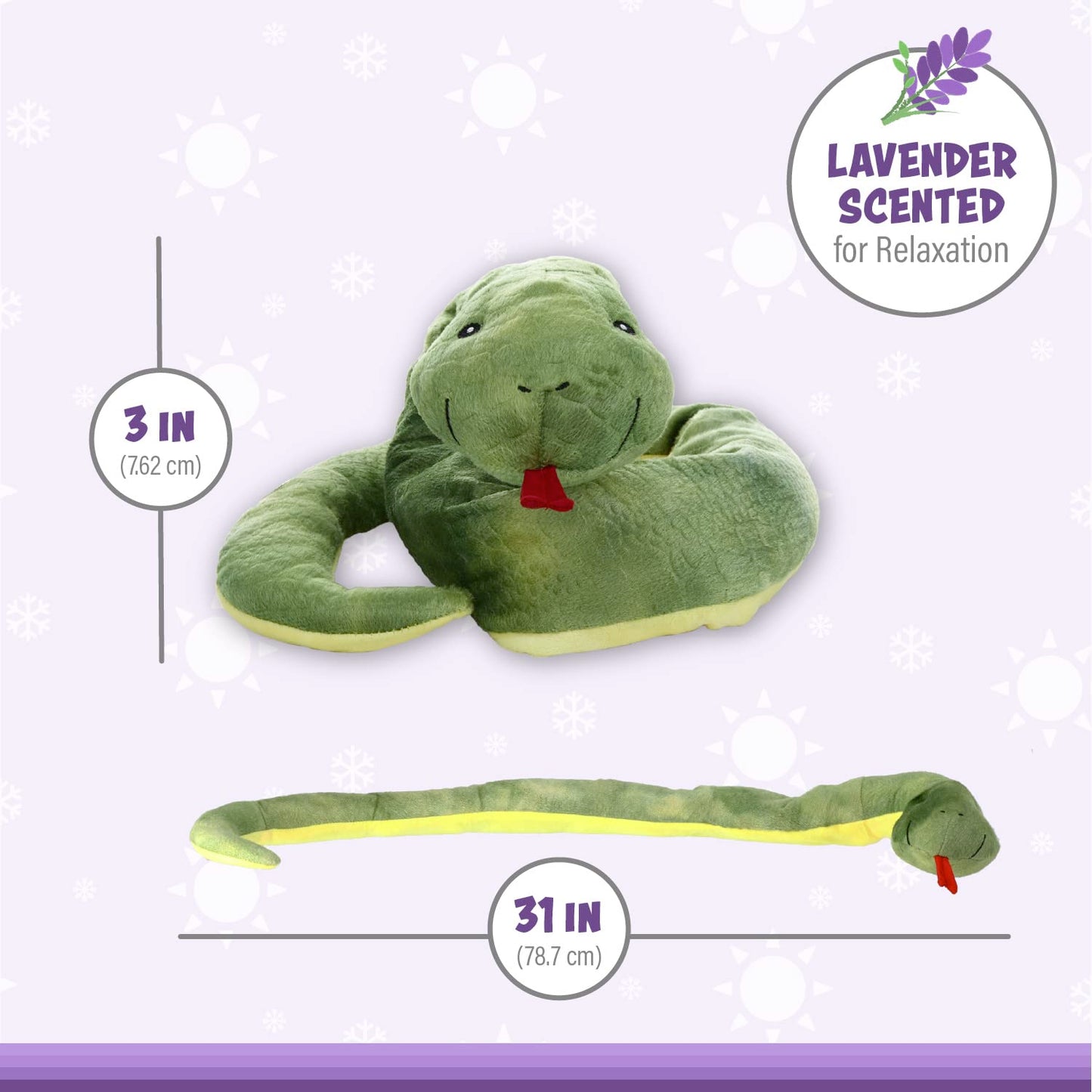1i4 Group Warm Pals Sammy The Snake Plush Toy - 1.5lbs Lavender Scented Heated Stuffed Animal for Bedtime Comfort