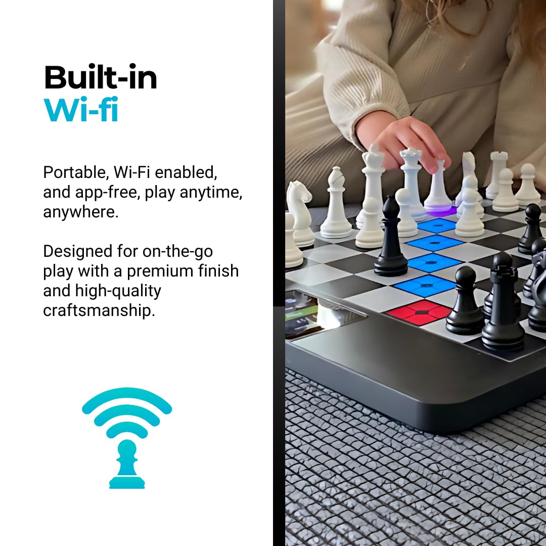 ChessUp CU2 Electronic Chess Board - WiFi, TouchSense Pieces, AI Lessons, 13.5x15.5 inches, Black