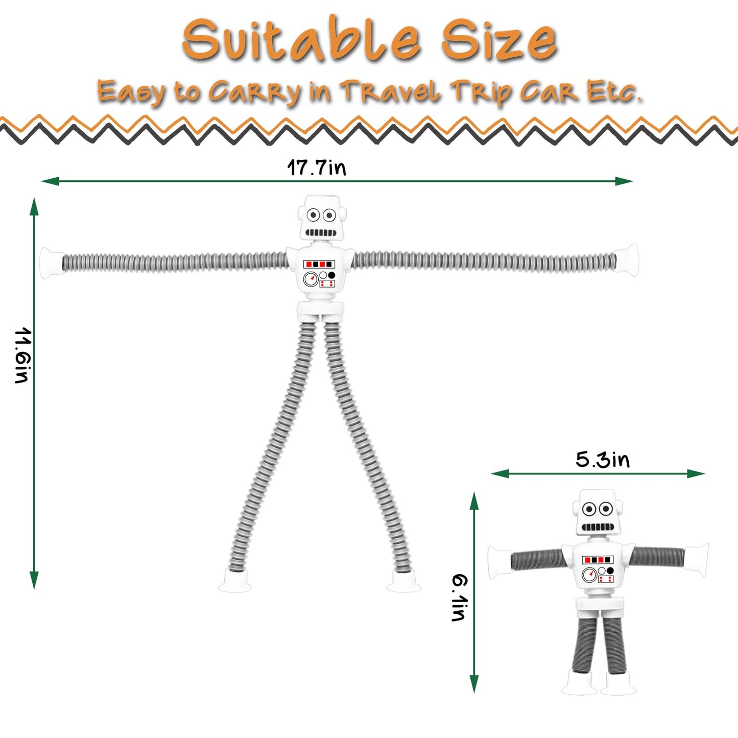 YAYOSUE 4PCS Telescopic Robot Suction Cup Toy - Shape Changing Fidget Toys, Plastic, Robot Color, Model SUN-001, Perfect for Kids