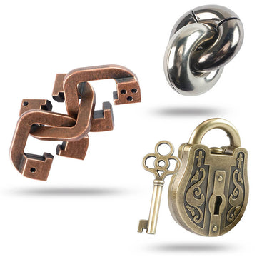 3 Pieces Brain Teaser Puzzles,Metal Cast Puzzle Game Toys,3D Highly Difficult Adult Puzzles,Iq Educational Box For Teens
