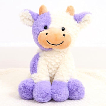 YUKOUQIAN 9-Inch Purple Cow Plush Stuffed Animal Doll Toy for Kids - Cute Sitting Cow Ideal Gift for Girls and Boys