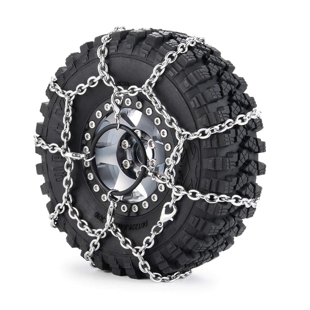 WEFEINO 4Pcs 1.9/2.2inch Wheel Tires Metal Snow Chains for 1/10 TRX-4 Axial SCX10 90046 RC Crawler Car (105MM)