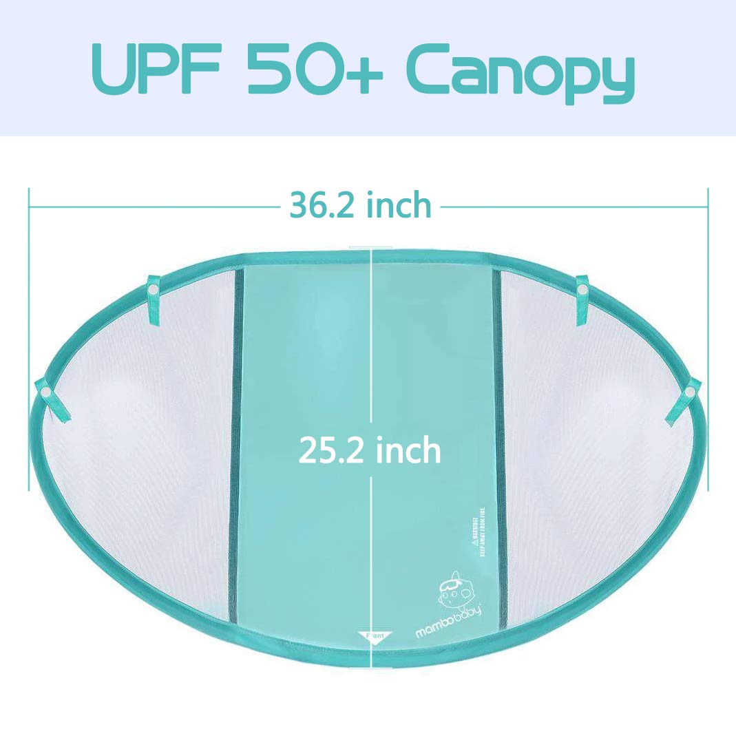 HECCEI Baby Swim Float with Removable Canopy, UV-Proof, Medium, Green, Compatible with Mambobaby Floats