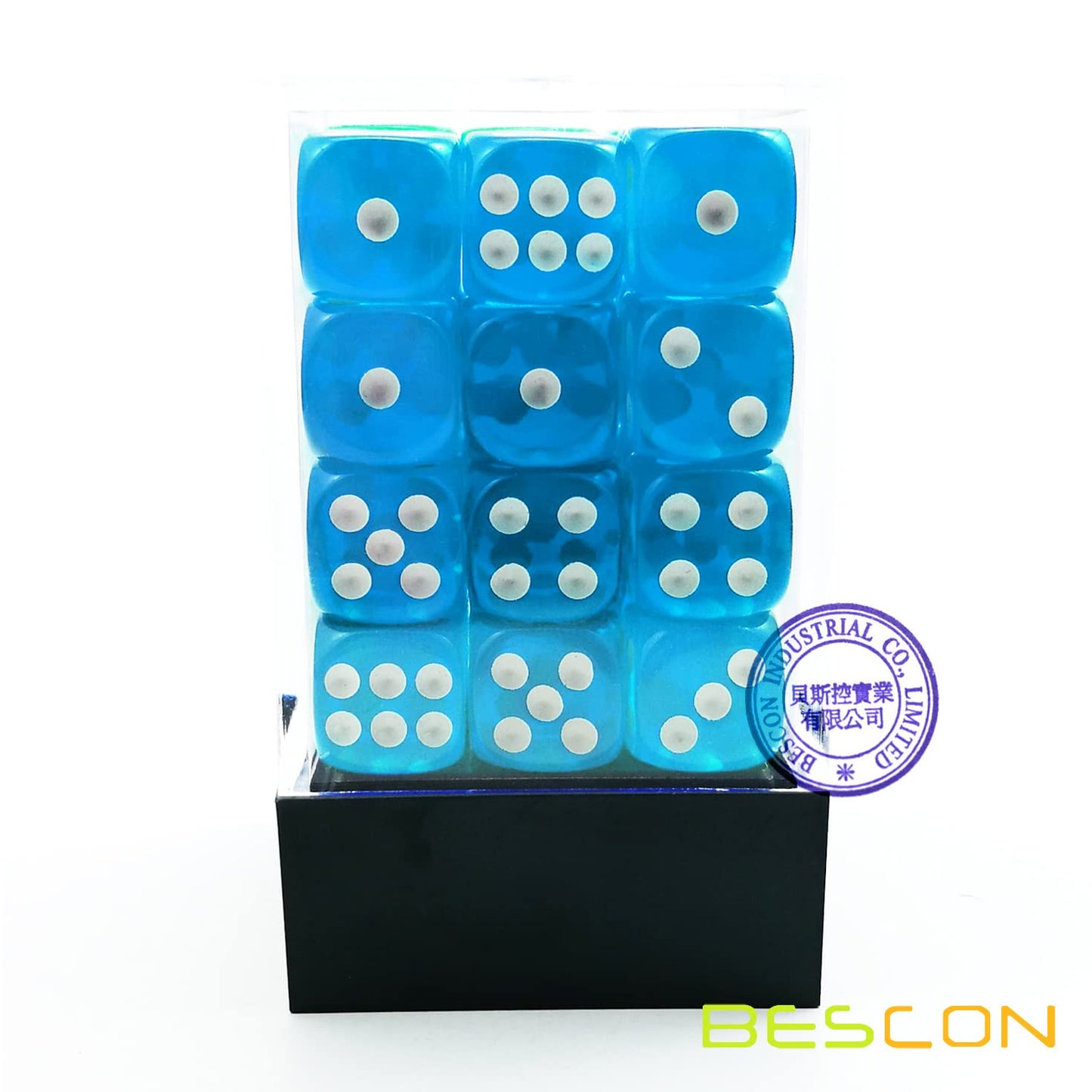 Bescon 12Mm 6 Sided Dice 36 In Brick Box, 12Mm Six Sided Die (36) Block Of Dice, Translucent Lake Blue