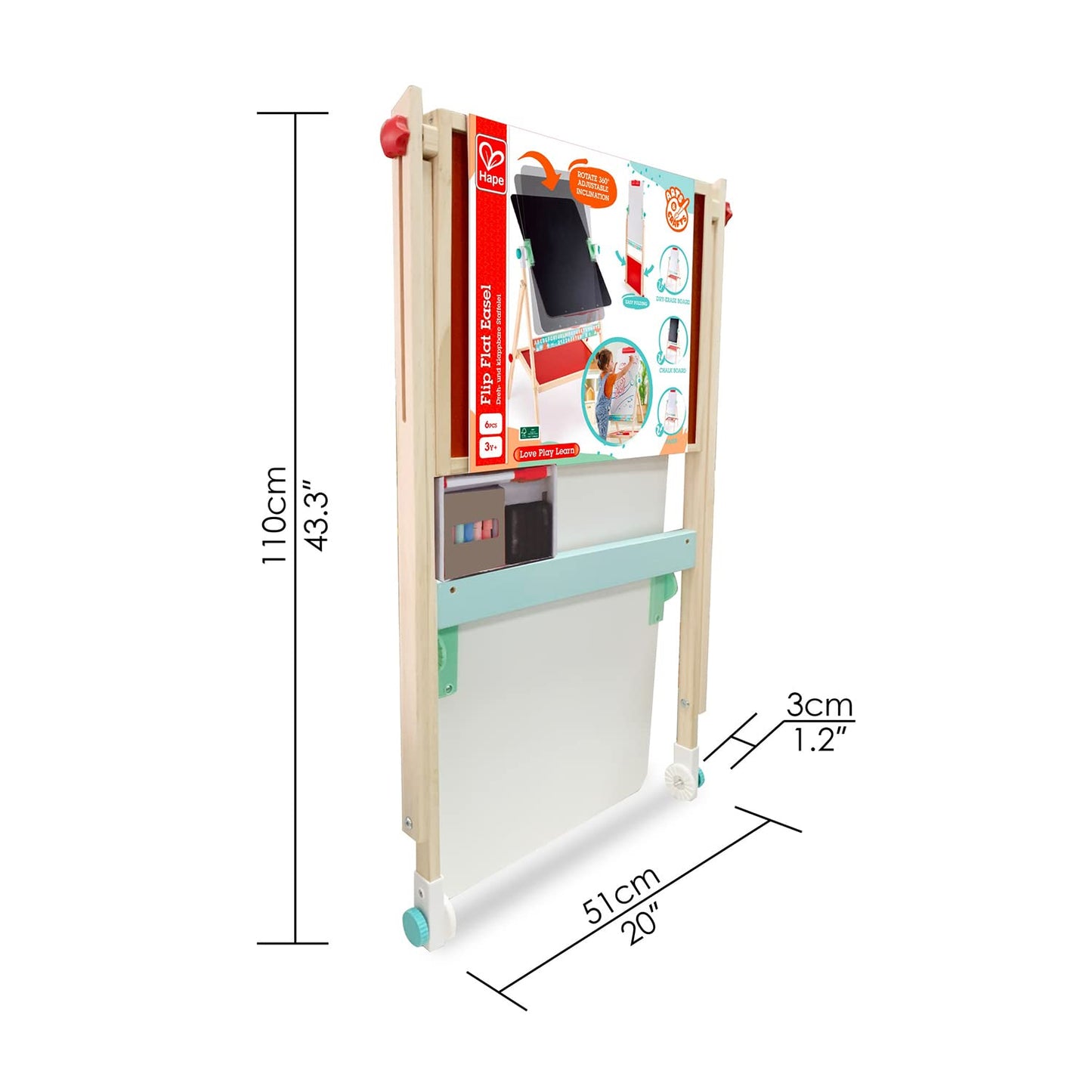 Hape Standing Flip Flat 2 Sided Kids Artwork Easel with Chalk Blackboard and Marker Whiteboard, Includes 4 Chalks, 2 Marker Pens
