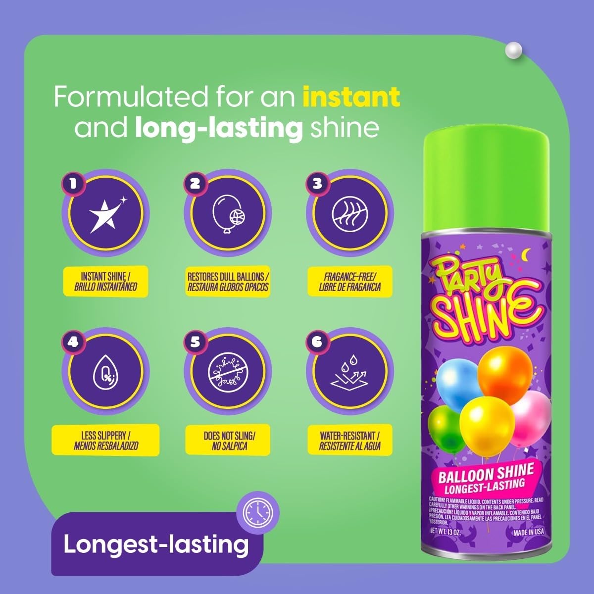 Shiny Fiesta Shine Spray for Latex Balloons, Waterproof Silicone Formula, 13oz (2 Pack), Fragrance-Free, Original Color