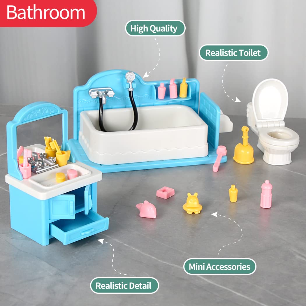 Takihon Dollhouse Furniture Set,Dollhouse Bathroom/Kitchen/Fridge/Washing Machine Laundry Set For Kids,Doll House Miniature Acce