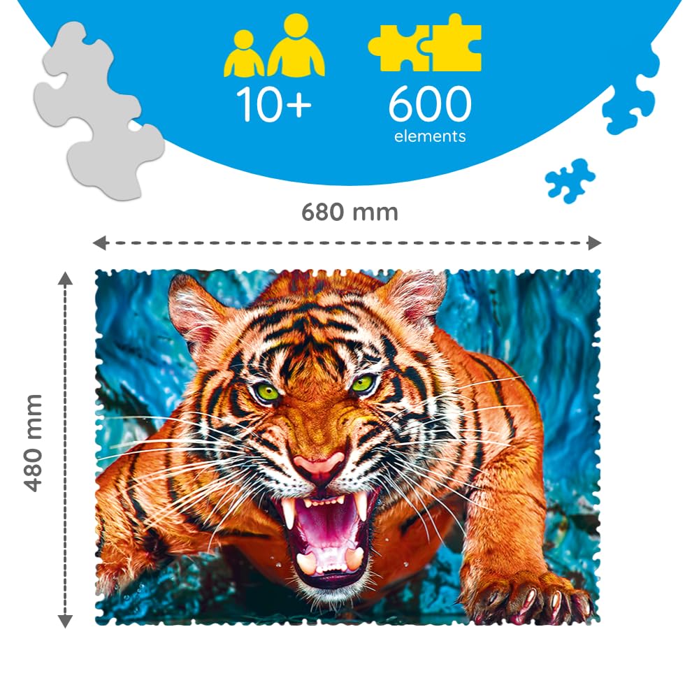 Trefl 600 Piece Crazy Shape Jigsaw Puzzle Facing a Tiger Multicolor