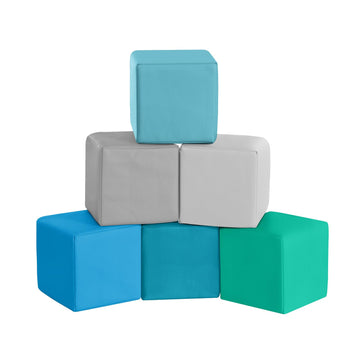 Foam Building Toys For Toddlers: 6-Pieces Waterproof Pu Leather Soft Foam Blocks - Colorful Large Stacking Blocks - Early Learni