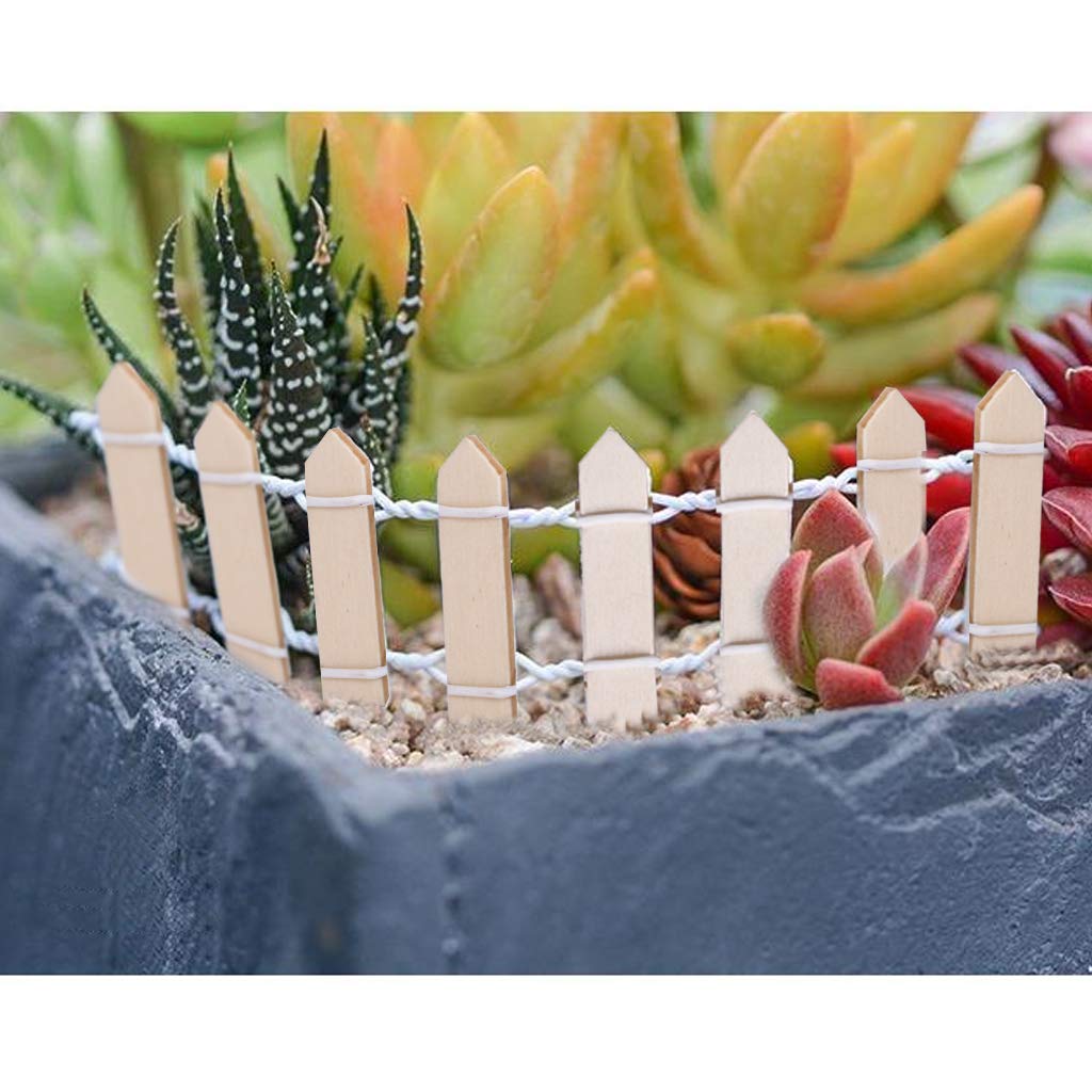 Ymeibe 35 Inch 2-Pack Miniature Fairy Garden Fence Wood Decorative Ornament Fence For Dollhouse Succulent Plant Pot Diy Diorama Project Height 2 Inch (Wood)