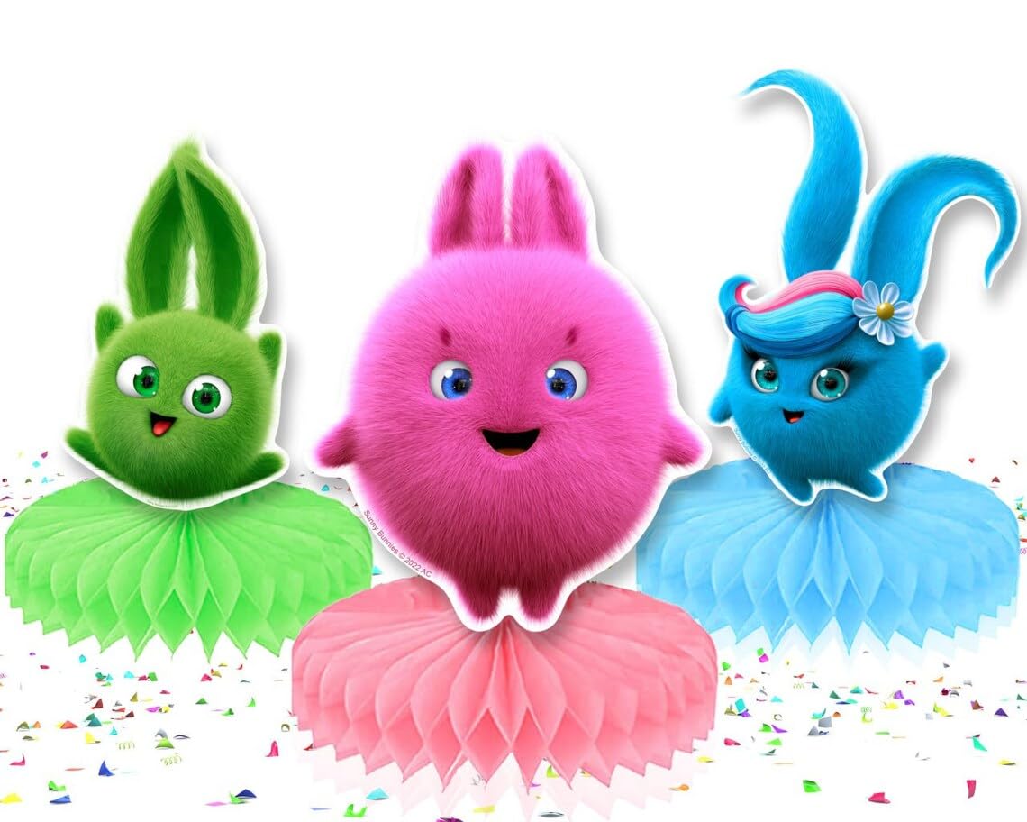 PC Adorable Cartoon Sunny Bunnies 5-Piece Honeycomb Centerpiece Set - Cheerful Cardstock Decorations for Celebrations