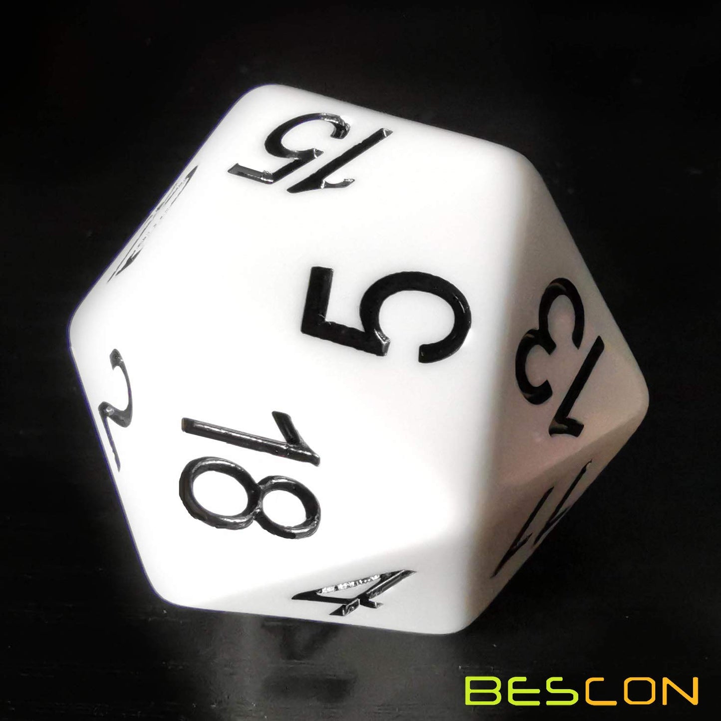 BESCON DICE Jumbo D20 38MM Solid White Dice - Big 20-Sided Game Cube Model BCD 55005