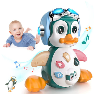 Moontoy Penguin Musical Crawling Baby Toys With Light & Sound Infant Tummy Time Toys 3 4 5 6 7 8 9 10 11 12 18 Month Developmental Newborn Sensory Walking Moving Valentines Gift Easter Basket Stuffers