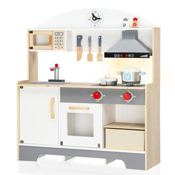 Ktaxon Wooden Play Kitchen For Kids, Pretend Kitchen Playset With Toy Range Hood, Storage Space & Cooking Set Accessories For 3+