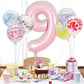 TONIFUL 40 Inch Pastel Pink Number 9 Balloon with Pink Bow Balloon Big Pink Digital 9 Balloon for Girl s Birthday Party Wedding
