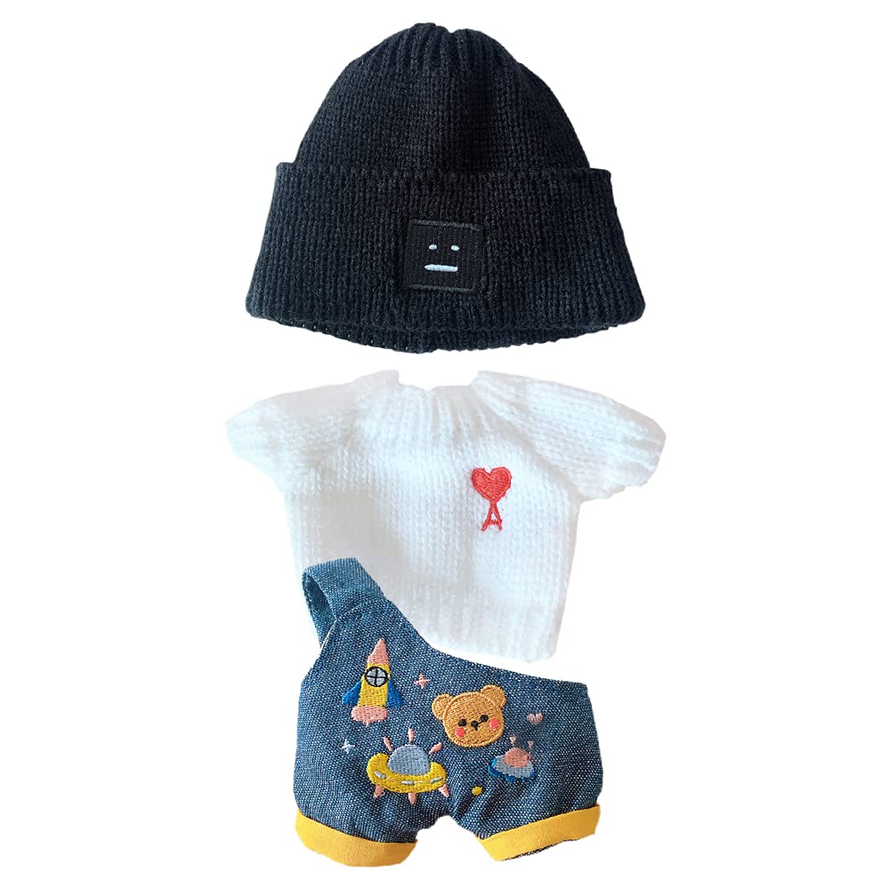 Niannyyhouse 7.8In/20Cm Plush Doll Stuffed Figures Toys Clothes Hat Floret Sweater Dress Up (Black)