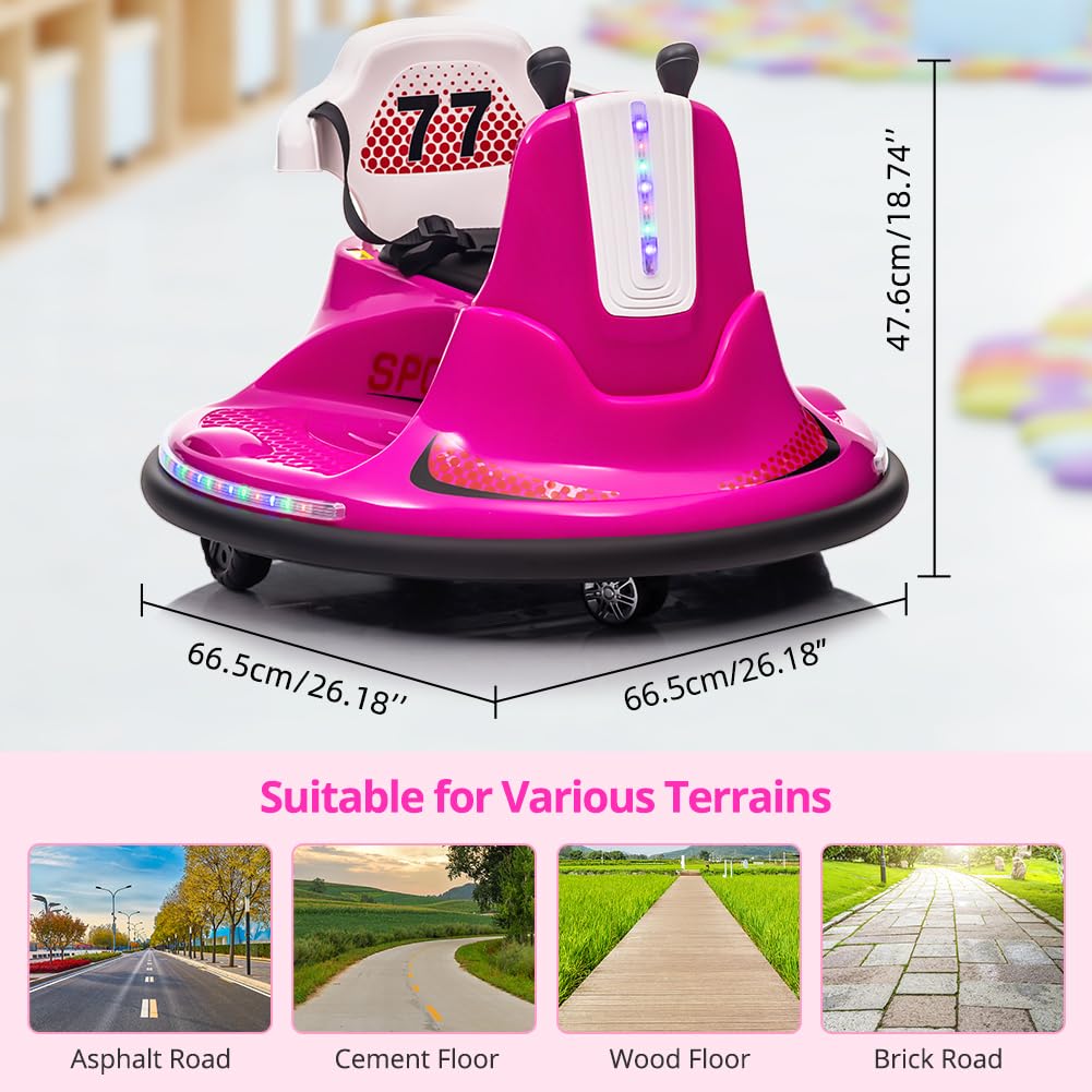 Ride On Bumper Car, Electric Kids Ride On Car With Remote Control, Safety Belt, Music, Flashing Lights, 360 Degree Spin, 2 Driving Modes, Bumper Car For Toddlers,Boys And Girls,Pink