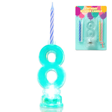 Novelty Place Birthday Number Candle Set, Flashing Multicolor Changing LED Birthday Cake Topper with 4 Wax Candles (Number 8)
