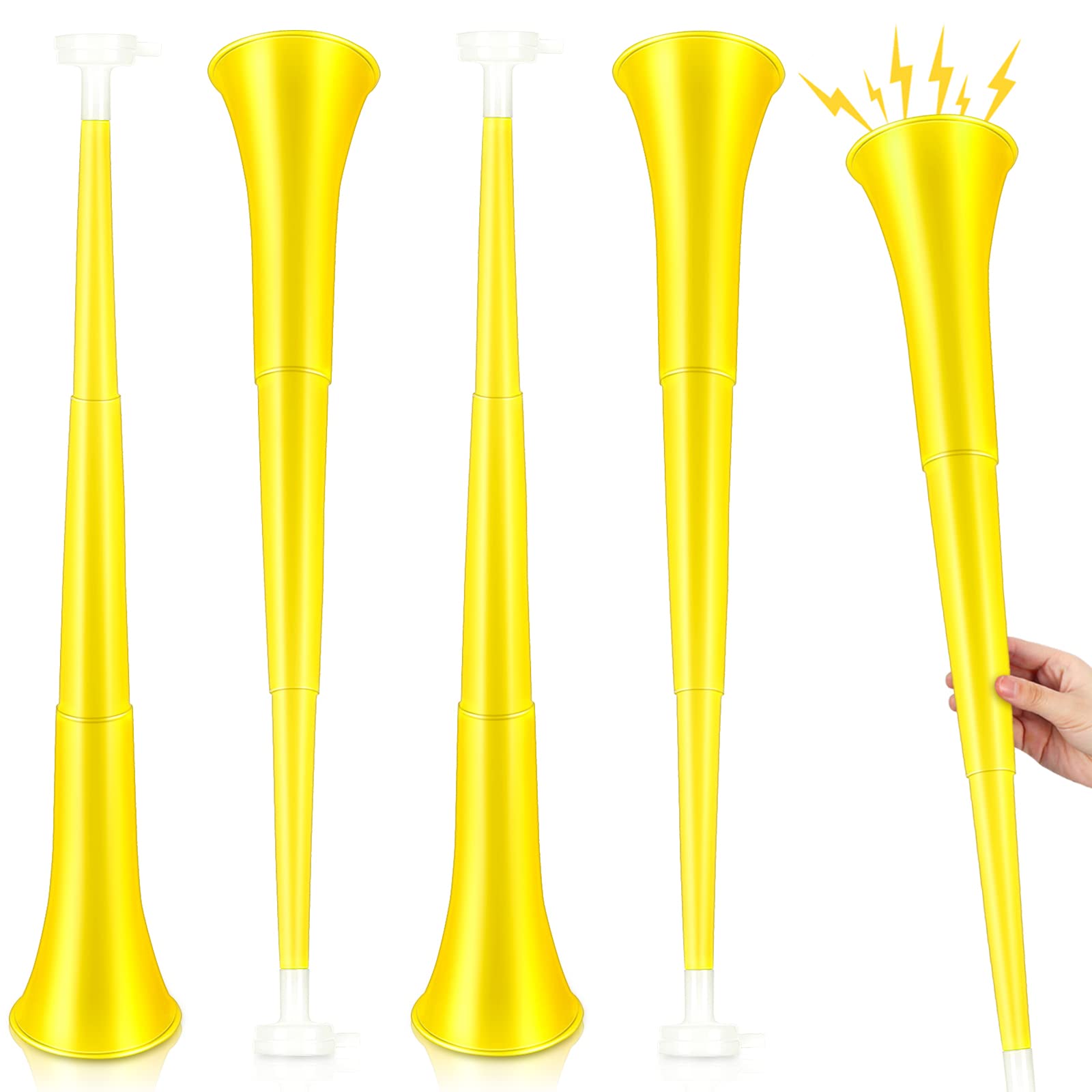 Sosation 4 Pieces Collapsible Stadium Horn 24 Inch Vuvuzela Plastic Trumpet Horn Blow Noisemakers For Sporting Events Graduation Games School Sports Party Supplies Favors Accessories(Yellow)