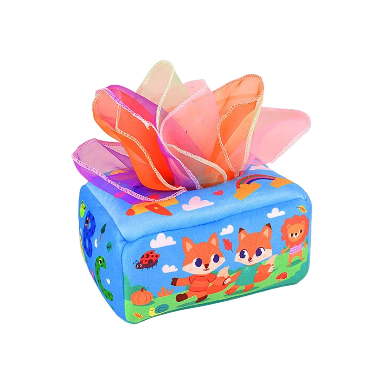 Ilsmysutra Montessori Baby Tissue Box Toy Crinkle Sensory Toys For Toddlers Newborns Foxes
