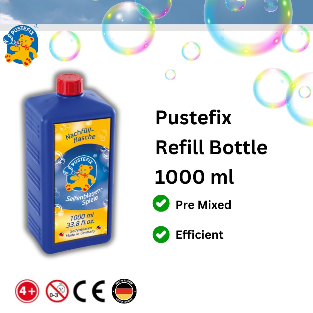 Pustefix 33.8 Oz Refill Bottle Of Pustefix Liquid Bubble Blowing Soap Solution, 1000Ml