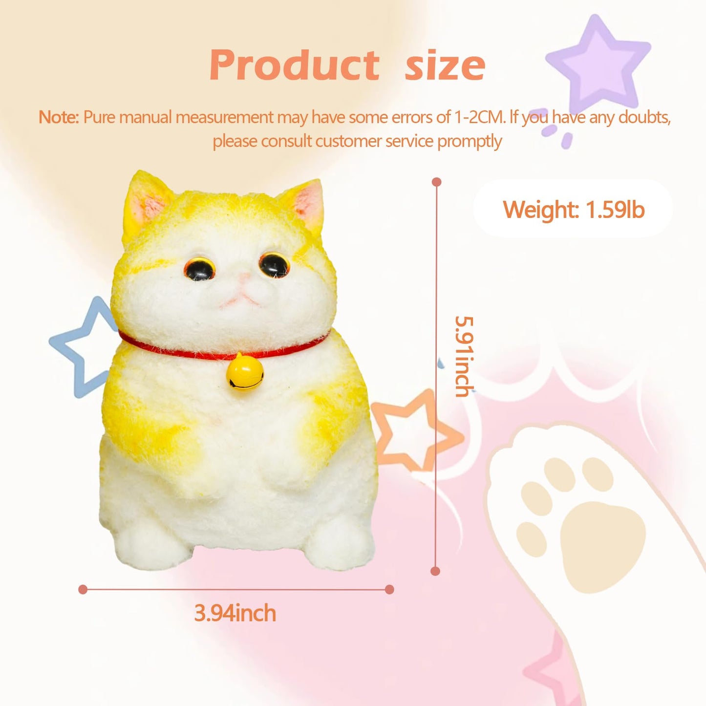 Taba Giant Cat Squishy for Kids Adults, Big Furry Cat Squishy Toys for Stress Relief, Super Soft Squeeze Fidget Toy (Golden Shad