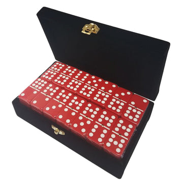 Marion Double 9 Domino Set (55 Tiles) Jumbo Tournament Professional Size With Spinners In Elegant Velvet Storage Box (Red)