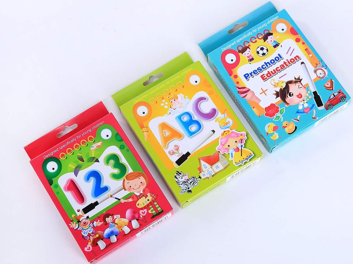 Babygo Teach Kids Alphabets Numbers/Counting And Preschool Educational Learning Flash Cards With Pen And Eraser (Set Of 3)