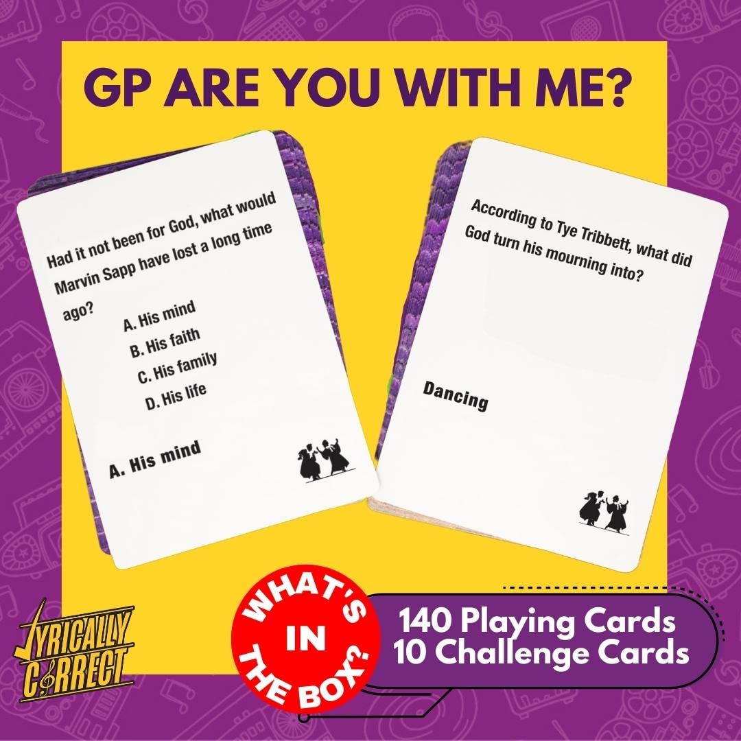 Lyrically Correct Gospel Music Trivia Card Game - Fun Finish The Lyrics Challenge, Purple Cardstock, Perfect for Game Nights and Black History Month