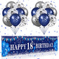 Blue 18Th Birthday Decorations For Boys Girls, Navy Blue Silver Happy 18Th Birthday Yard Banner And 18Th Birthday Balloons For 18Th Birthday Anniversary Party Supplies, Eighteen Year Old Party Decorations