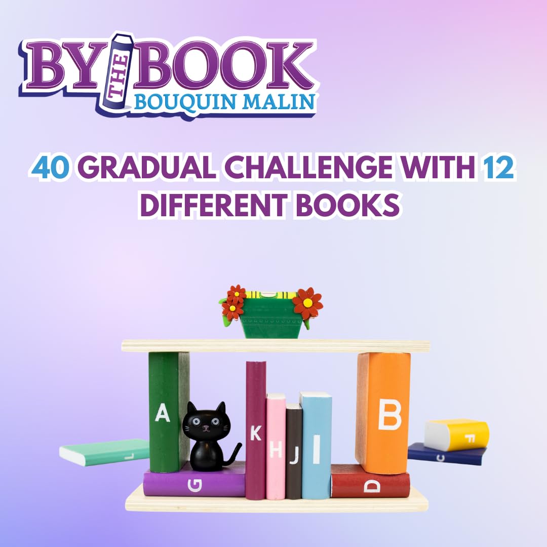 FoxMind Games by The Book - Novel Stacking Puzzle, 40 Challenges, Multi-Color, Wood/Cardboard/Plastic, Ages 8 and Up, Model BTBOOK-BIL